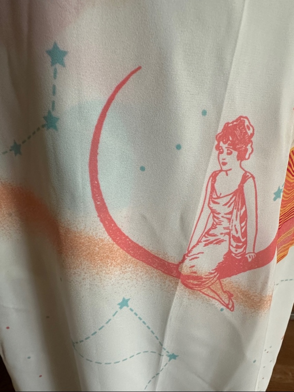 Liliana Meza Cream Wide-Leg Pants with Orange and Light Blue Planet Print size M